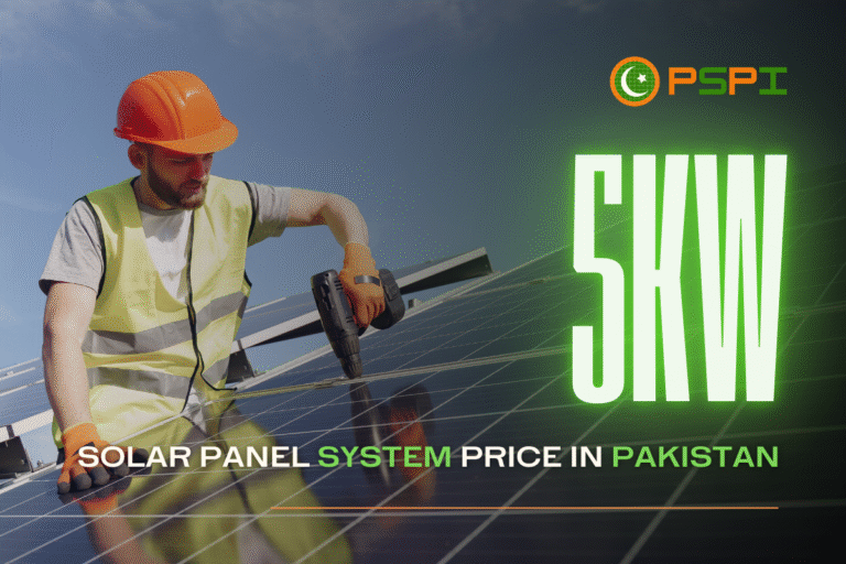 Worker setting up a 5kW solar panel system in Pakistan on a sunny day in Lahore.